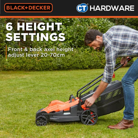 BLACK+DECKER BEMW471BH Electric Lawn Mower 1600W 38cm 45l With Ergonomic Bike Handle