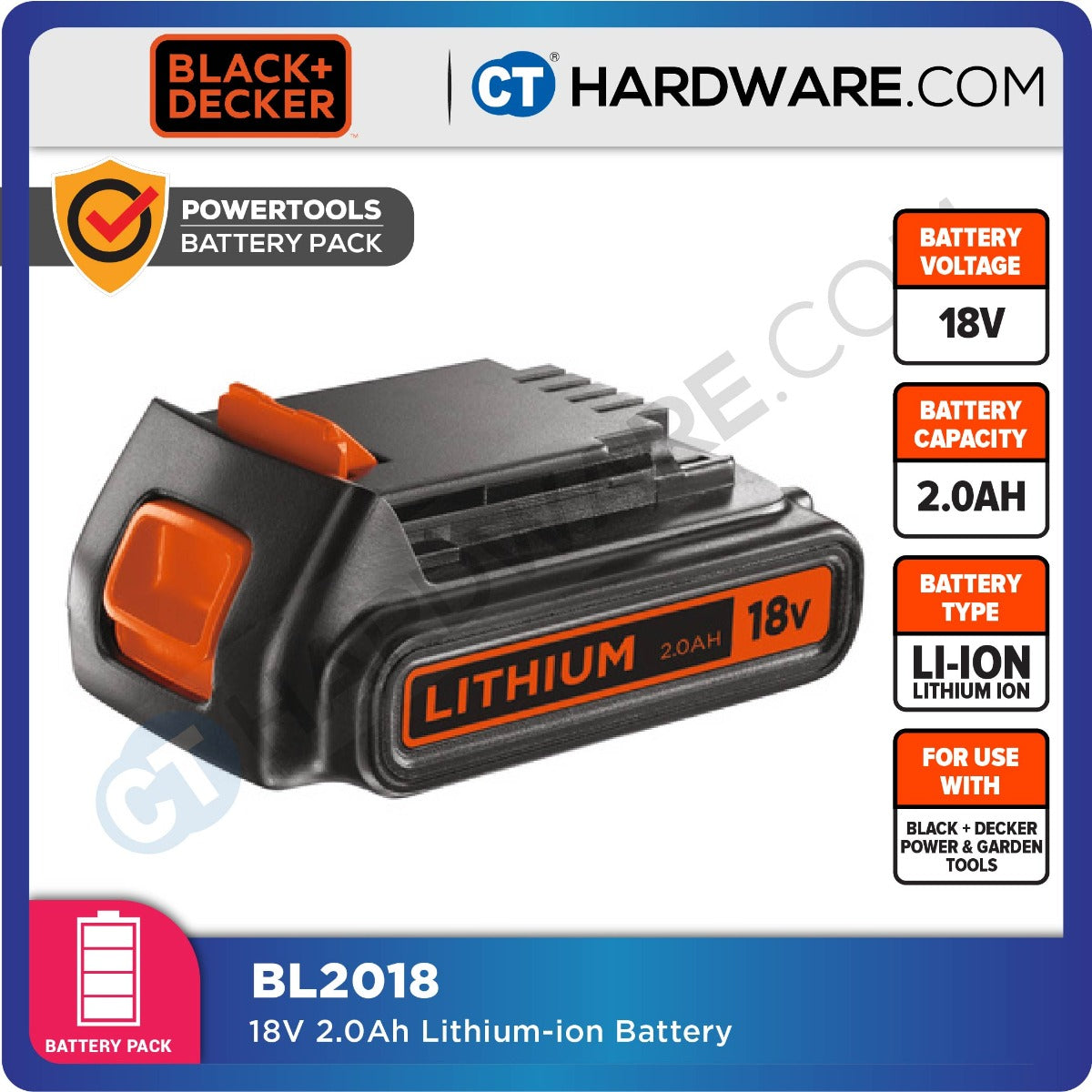 Black+Decker BL2018 Battery Pack 18V 2.0Ah For BDCHD18K/GWC1820PCF/STC1820/GTC18502 [N715588]