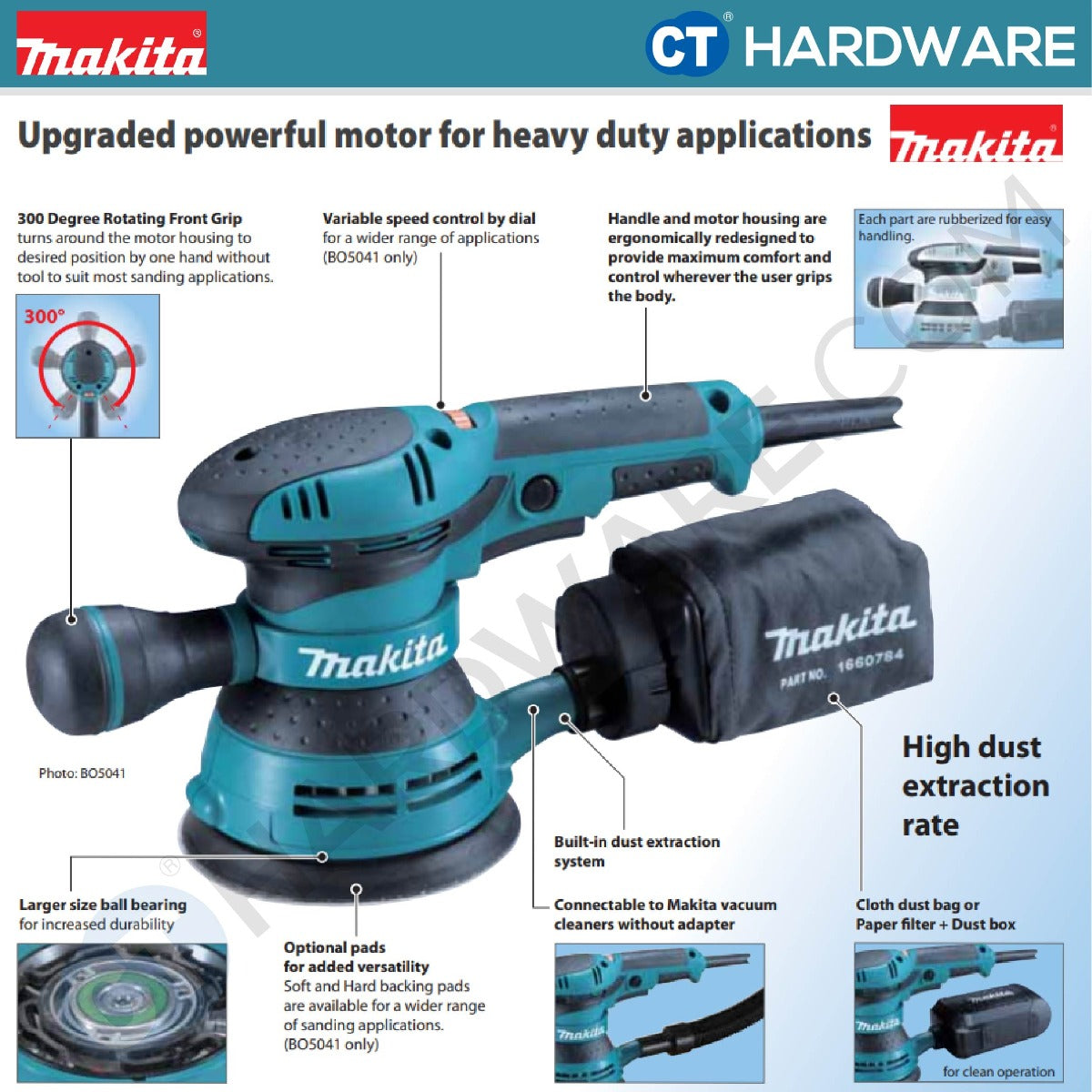 MAKITA BO5041 5" RANDOM ORBIT SANDER 300W 4000-12,000OPM