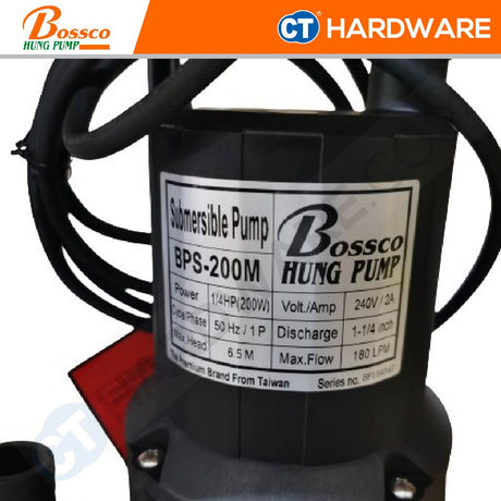 BOSSCO BPS200M FIBRE SUBMERSIBLE PUMP 200W | 180L/MIN | 6.5M | 1-1/4" [ MADE IN TAIWAN ]
