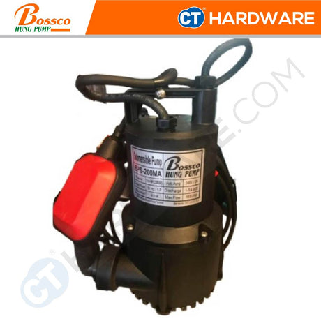BOSSCO BPS200MA FIBRE SUBMERSIBLE PUMP 1/4HP | 180L/MIN | 6.5M/H | AUTO | 1-1/4" [ MADE IN TAIWAN ]