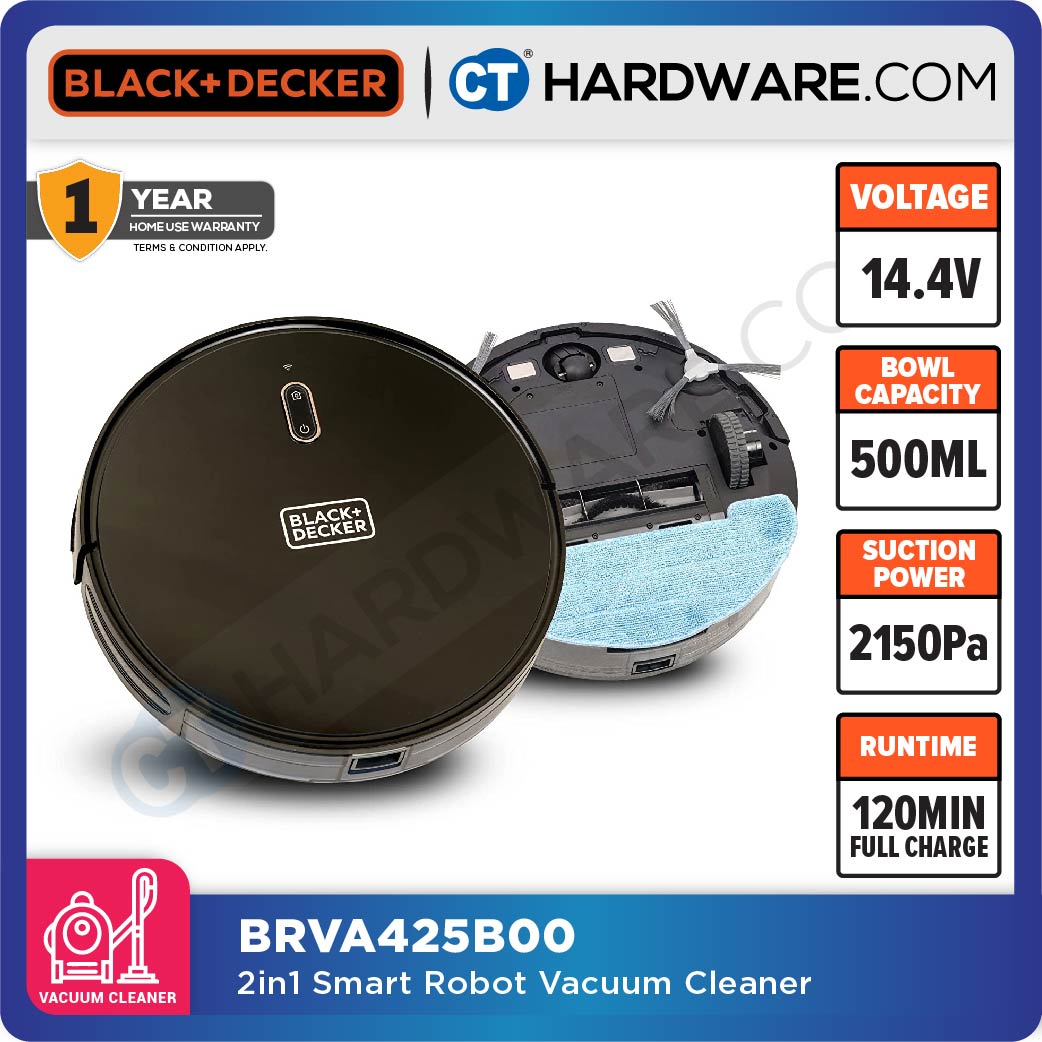 BLACK+DECKER BRVA425B00 2-IN-1 ROBOTIC VACUUM & MOP | 14.4V | 2150PA | 500ML DUSTBIN | 300ML WATER TANK