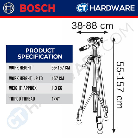 BOSCH BT 150 PROFESSIONAL BUILDING TRIPOD 1500MM ( 1/4" ) [ 0 601 096 B00 | BT150 ]