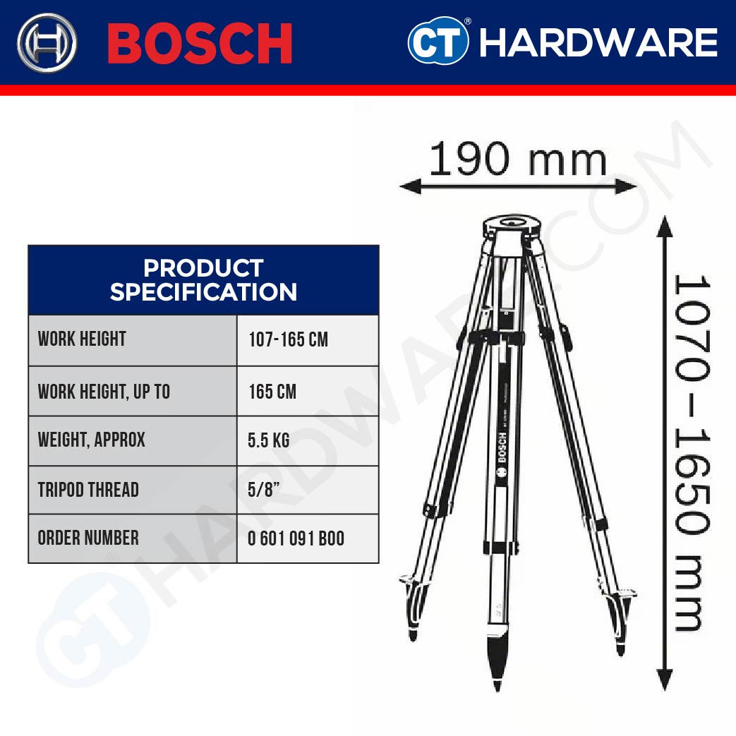 Bosch BT 170 HD Professional Building Tripod 165cm 5/8" [0601091300]