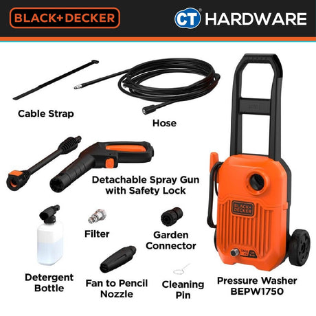 BLACK+DECKER BEPW1750 High Pressure Washer 120 Bar 1500W (Replacing Waterjet Model BW15)
