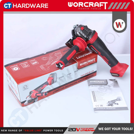 WORCRAFT CAG-S20LiB125 CORDLESS BRUSHLESS ANGLE GRINDER 5" | 20V | 125MM | 10,000RPM [ CAGS20LIB125 ] [ ONE FOR ALL ]