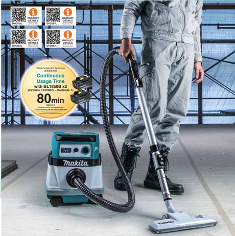 MAKITA DVC155LZX3 CORDLESS VACCUM CLEANER 18V X 2 105W 11KPA 2.1M3/MIN NO BATTERY & CHARGER ( SOLO )