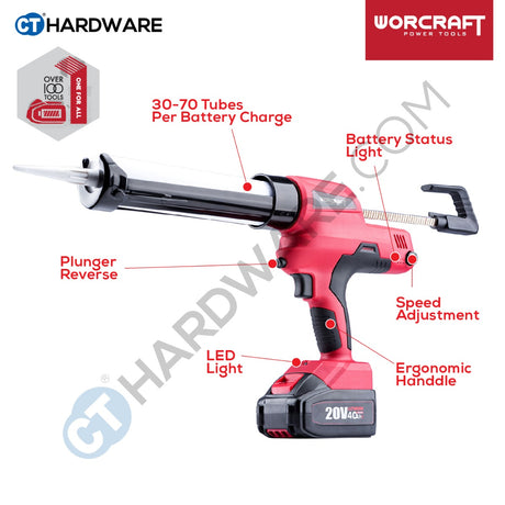 WORCRAFT CCG-S20LI CORDLESS CAULKING GUN 20V [ CCGS20LI ] [Set Pack With 2.0AH Battery]]