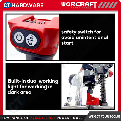 WORCRAFT CER-S20LiB CORDLESS BRUSHLESS ROUTER TRIMMER 20V | 26000RPM | 6-8MM [ CERS20LIB ]