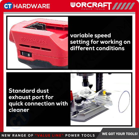 WORCRAFT CER-S20LiB CORDLESS BRUSHLESS ROUTER TRIMMER 20V | 26000RPM | 6-8MM [ CERS20LIB ]