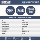 EZYLIF CG2T AIR COMPRESSOR 2HP X 24L TANK (8 BAR 6.3CFM)