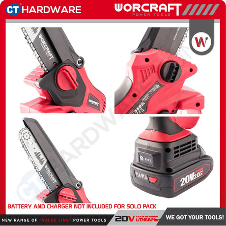 WORCRAFT CHS-S20LiB CORDLESS BRUSHLESS HANDLE MINI CHAIN SAW 20V | 6" [ CHSS20LIB ] [ ONE FOR ALL ]