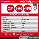 WORCRAFT CJS-S20LiB CORDLESS BRUSHLESS JIG SAW 20V | 26MM | 3800SPM [ CJSS20LiB ]