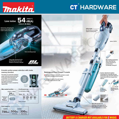Makita CL002GA117/ GA104/ GZ03/ GZ07 XGT 40Vmax Cordless Brushless Cleaner 500ml 21kPa (Body Only | 1-Battery)