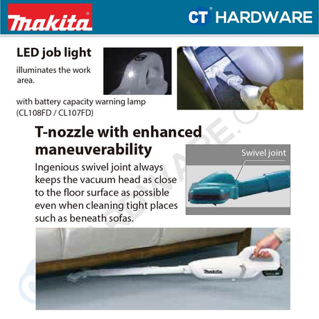 Makita CL108FDWYW/ FDZW CXT 12Vmax Cordless Cleaner 600ml 4.4kPa (Body Only | 1-Battery)