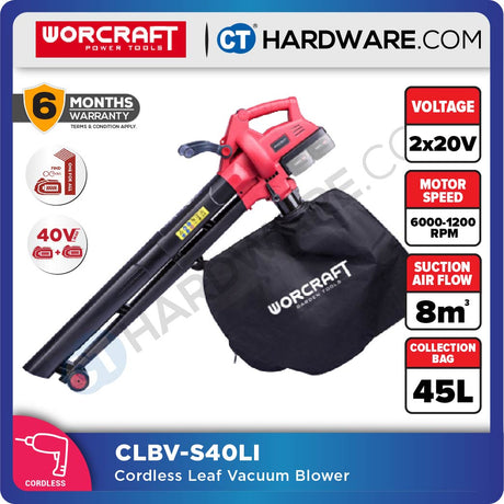 WORCRAFT CLBV-S40LI CORDLESS LEAF VACUUM BLOWER 20V+20V | 7000-12000/MIN | 21KM/H (CLBVS40LI)