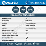 WELFLO CM230PC STAINLESS STEEL DOMESTIC WATER BOOSTER PUMP BATHROOM SUPPORT 2-3