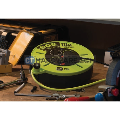 Masterplug Cassette Reel With 10M Green Wire,4 Socket 13Amp