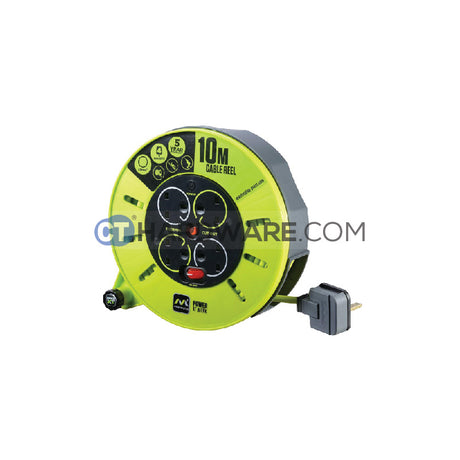 Masterplug Cassette Reel With 10M Green Wire,4 Socket 13Amp