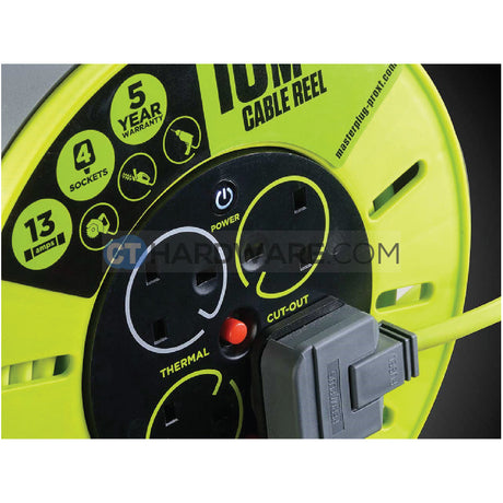 Masterplug Cassette Reel With 10M Green Wire,4 Socket 13Amp