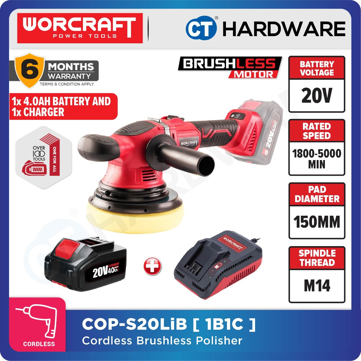 WORCRAFT COP-S20LiB CORDLESS BRUSHLESS RANDOM ORBIT POLISHER 6