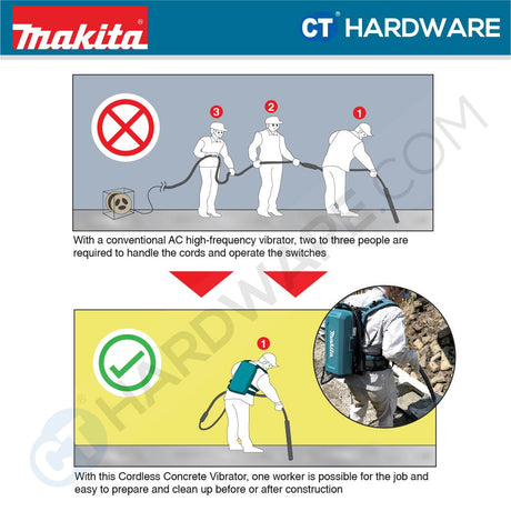 Makita VR003CZ LXT 18V Cordless Concrete Vibrator C/W 52mm X 1.5m Flexible Shaft (Body Only)