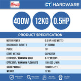MEPCATO CP2.4SA STAINLESS STEEL SUBMERSIBLE PUMP 400W | 220L/MIN | 2" | 12M/H | 1PH | NON AUTO ( SITE DRAINAGE PUMP )WITH ITALY MECH SEAL [ CP24SA ]