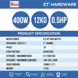 MEPCATO CPF2.4SA STAINLESS STEEL SUBMERSIBLE PUMP 400W 220L/MIN  2"' | 12M/H | 1PH | AUTO ( SITE DRAINAGE PUMP )WITH ITALY MECH SEAL [ CPF24SA ]