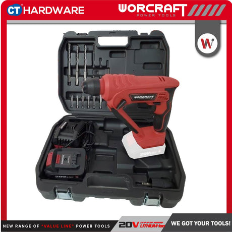 WORCRAFT CRH-S20LiEM Cordless Rotary Hammer 2-Mode | 20V | 900RPM | SDS PLUS Come With 1x 2.0Ah Battery + 1x Charger