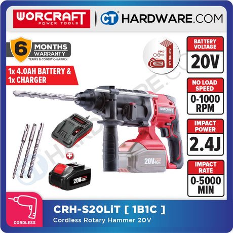 WORCRAFT CRH-S20LIT CORDLESS ROTARY HAMMER 20V 3 MODE 1000RPM (SDS PLUS) (CRHS20LIT)