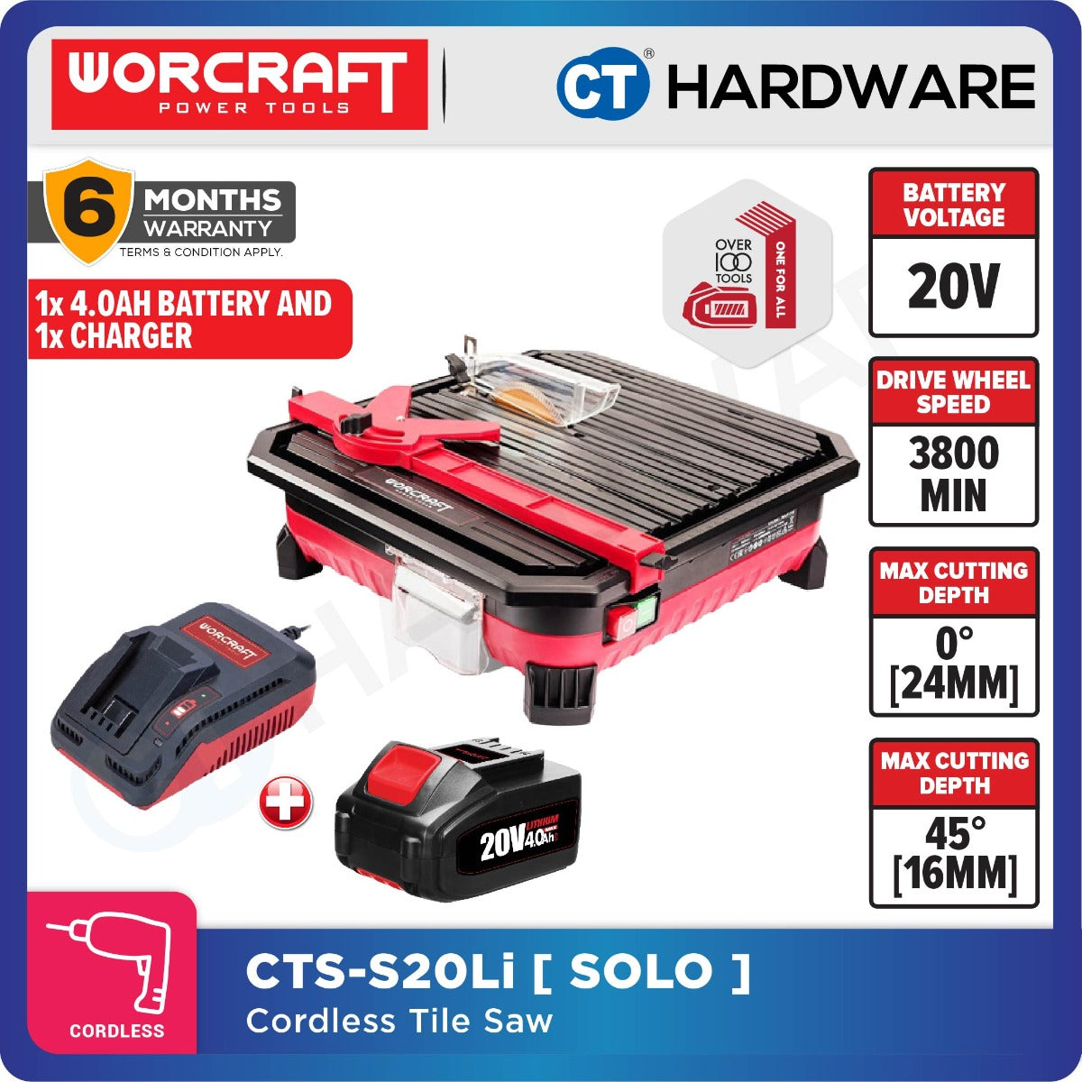WORCRAFT CTS-S20Li CORDLESS TILE SAW 20V | 5000/MIN [ CTSS20LI ]