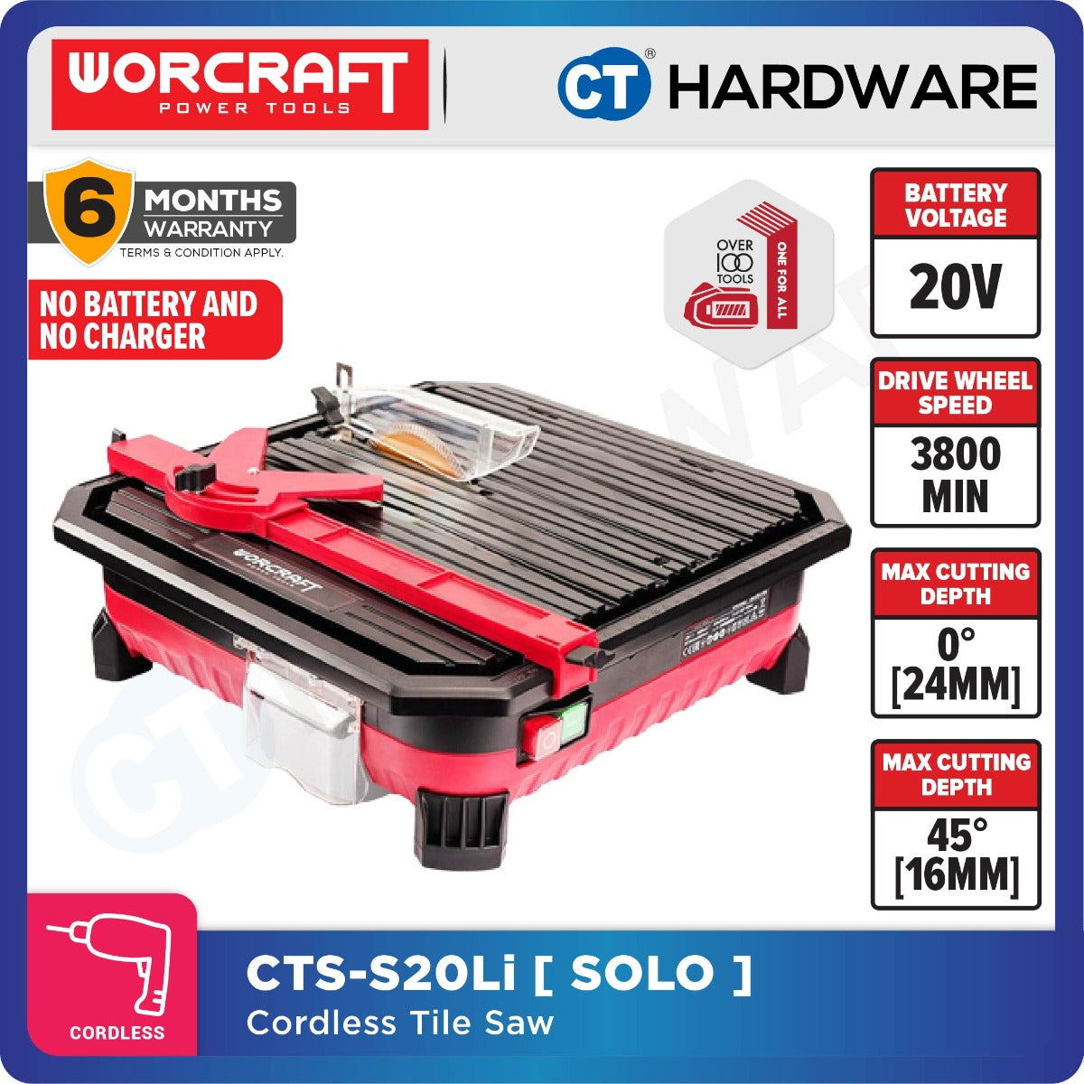 WORCRAFT CTS-S20Li CORDLESS TILE SAW 20V | 5000/MIN [ CTSS20LI ]