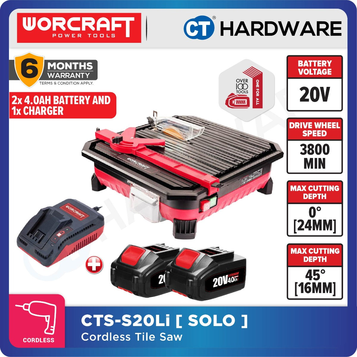 WORCRAFT CTS-S20Li CORDLESS TILE SAW 20V | 5000/MIN [ CTSS20LI ]