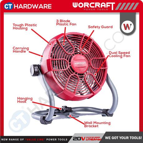 WORCRAFT CJF-S20Li CORDLESS JOBSITE FAN 20V | 9" [ CJFS20LI ] [ ONE FOR ALL ]