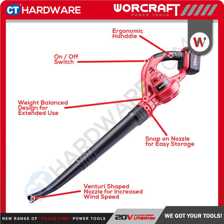 WORCRAFT CLB-S20Li CORDLESS BLOWER 20V | 13000RPM |  3.5M3/MIN [ CLBS20LI ] [ ONE FOR ALL ]