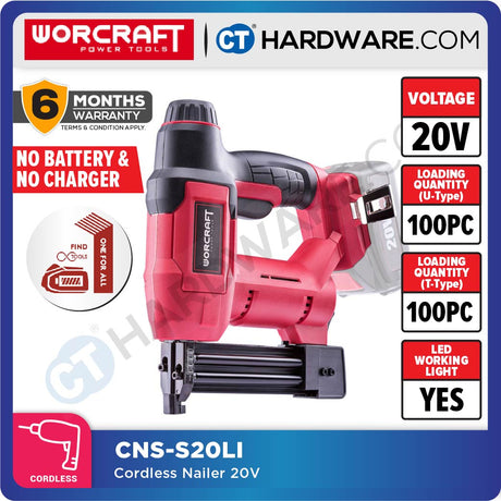 WORCRAFT CNS-S20LI Cordless Nailer 20V 15-22MM WITHOUT BATTERY & CHARGER (CNSS20LISOLO)