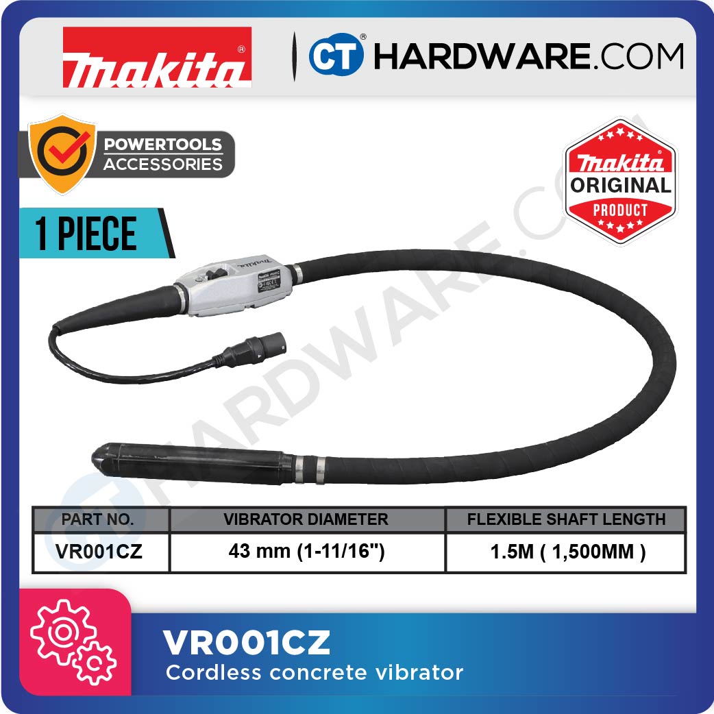 Makita VR001CZ LXT 18V Cordless Concrete Vibrator C/W 43mm X 1.5m Flexible Shaft (Body Only)