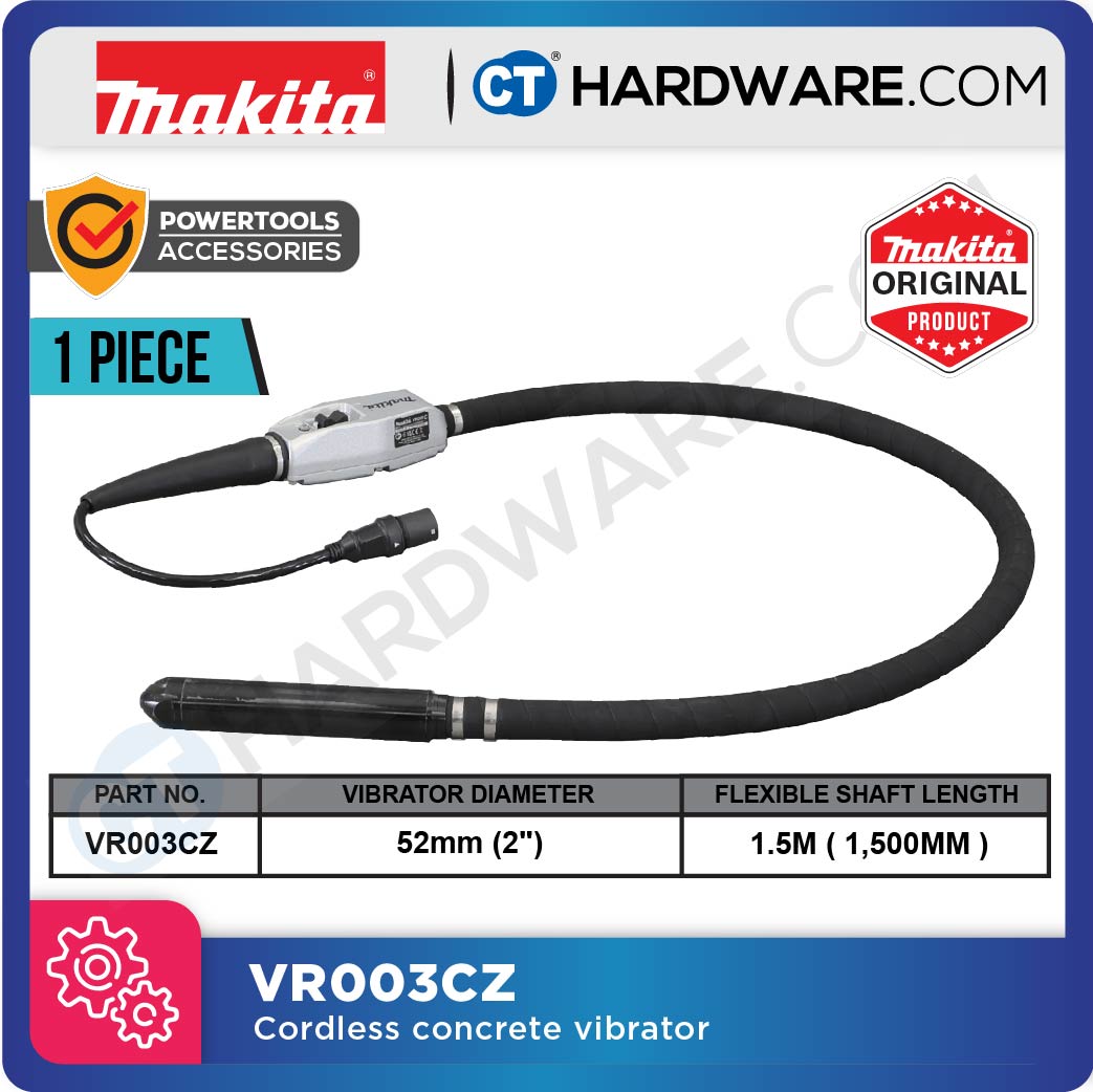 Makita VR003CZ LXT 18V Cordless Concrete Vibrator C/W 52mm X 1.5m Flexible Shaft (Body Only)