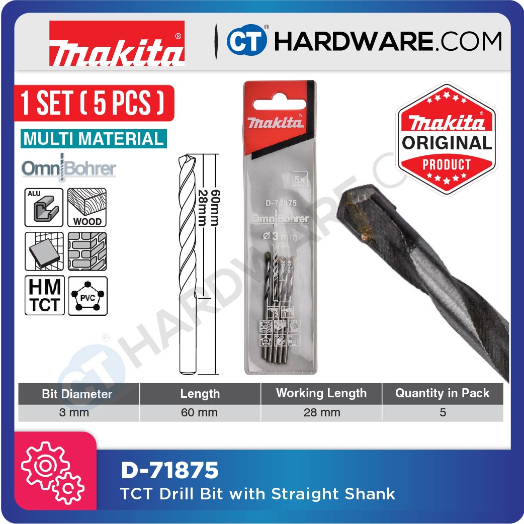 Makita TCT Drill Bit With Straight Shank 3-10 Mm Diameter | Multi Material Multiple