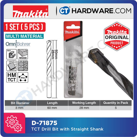 Makita TCT Drill Bit With Straight Shank 3-10 Mm Diameter | Multi Material Multiple