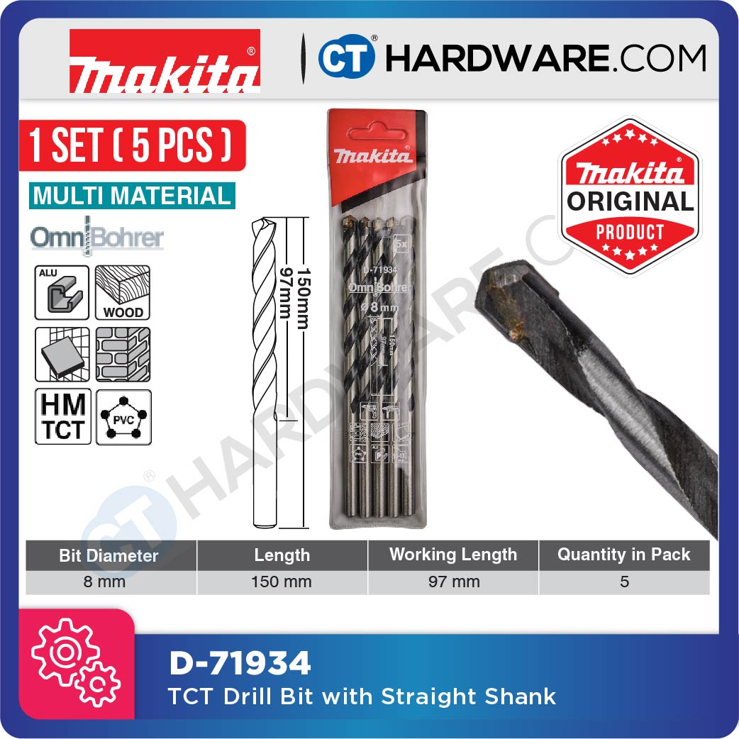Makita TCT Drill Bit With Straight Shank 3-10 Mm Diameter | Multi Material Multiple