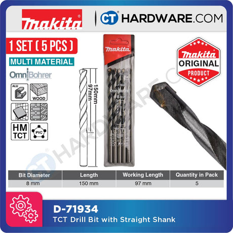 Makita TCT Drill Bit With Straight Shank 3-10 Mm Diameter | Multi Material Multiple