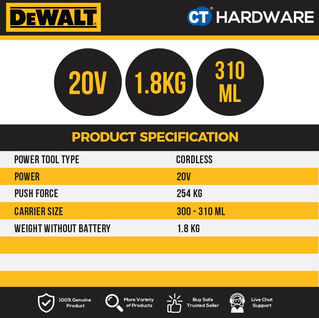 DEWALT DCE560N CORDLESS CAULK GUN 18V XR 310ML W/O BATTERY & CHARGER (BARE UNIT) 1.75KG