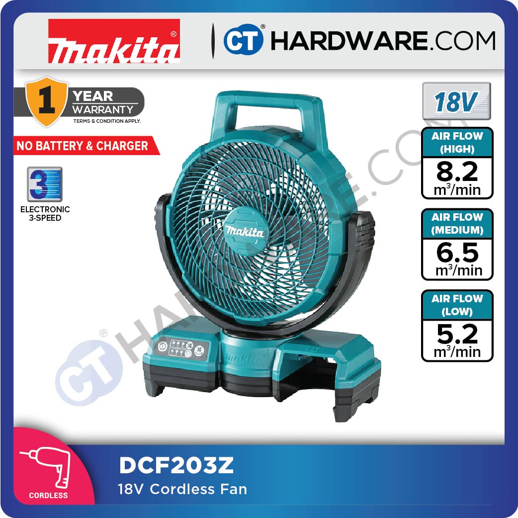 MAKITA DCF203Z CORDLESS FAN 18V / 14.4V 2.6KG NO BATT & CHARGER ( SOLO ) AUTOMATIC SWING