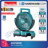 MAKITA DCF203Z CORDLESS FAN 18V / 14.4V 2.6KG NO BATT & CHARGER ( SOLO ) AUTOMATIC SWING
