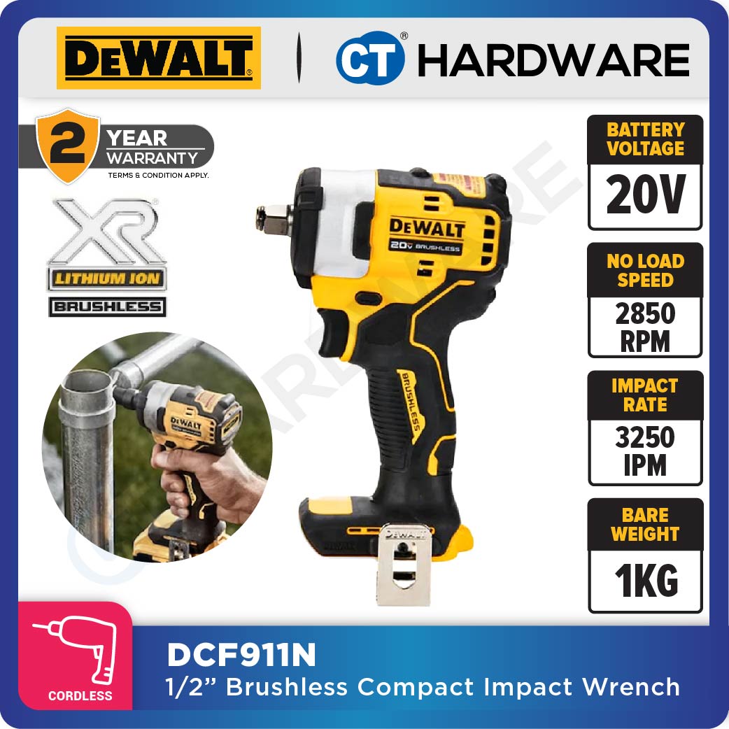 DEWALT DCF911N BRUSHLESS IMPACT WRENCH 20V 1/2" 2850RPM 3250IPM WITHOUT BATTERY AND CHARGER ( BARE UNIT )