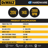 DEWALT DCF911N BRUSHLESS IMPACT WRENCH 20V 1/2" 2850RPM 3250IPM WITHOUT BATTERY AND CHARGER ( BARE UNIT )