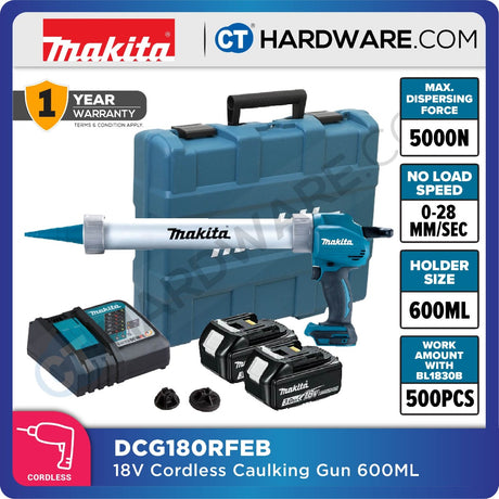 Makita DCG180RFEB LXT 18V Cordless Caulking Gun 600ml Incl. 2x 3.0Ah Battery, 1x Charger