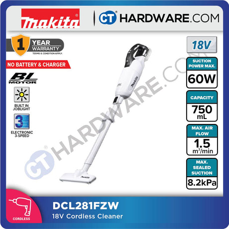 Makita DCL281FZB/ FZW LXT 18V Cordless Brushless Cleaner 750ml 8.2kPa (Body Only)