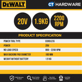 DEWALT DCM849N CORDLESS BRUSHLESS POLISHER 20V 800-2200/MIN WITHOUT BATTERY AND CHARGER ( BARE UNIT )
